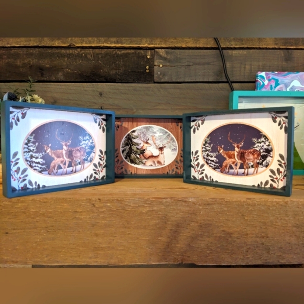 🚨 $5 w/Bundle 2+Items 🔥 Set of 3 Deer in Snowy Woods Signs Decor NEW